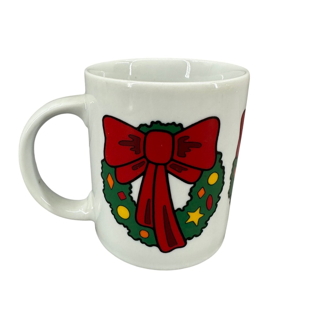 Vintage Houston Foods Christmas Wreath Coffee Mug 1992 Red‎ Bow Ornament